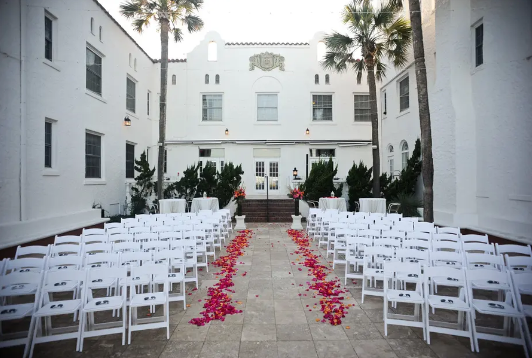 Expansive Beachfront Courtyard Provide Aisle Walk Ceremony